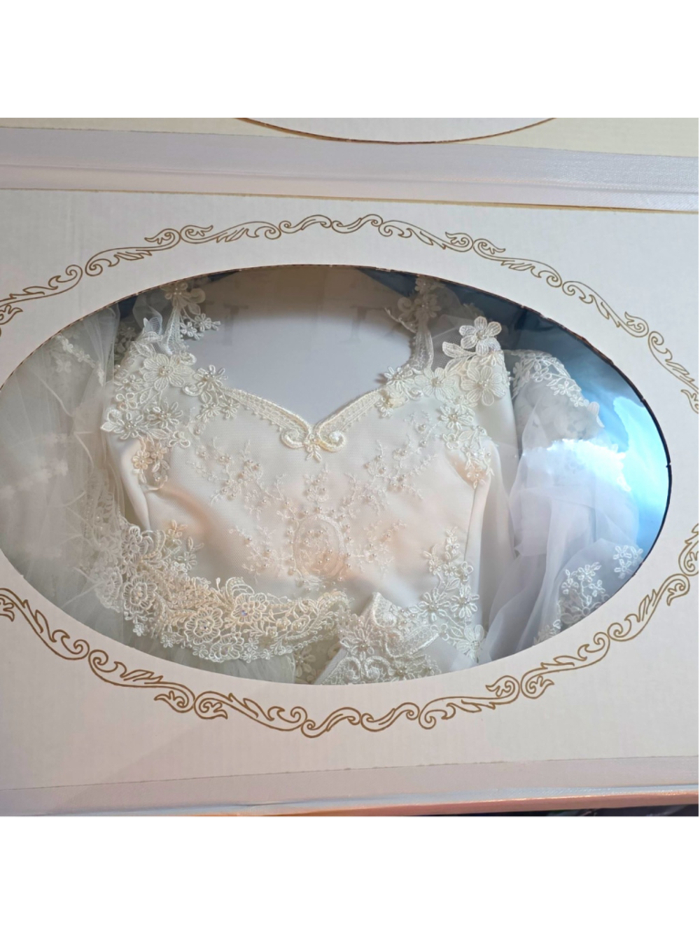 Vintage 1989 Wedding Dress Veil Sealed Preserved Lace Beads Pearls 80s Gown